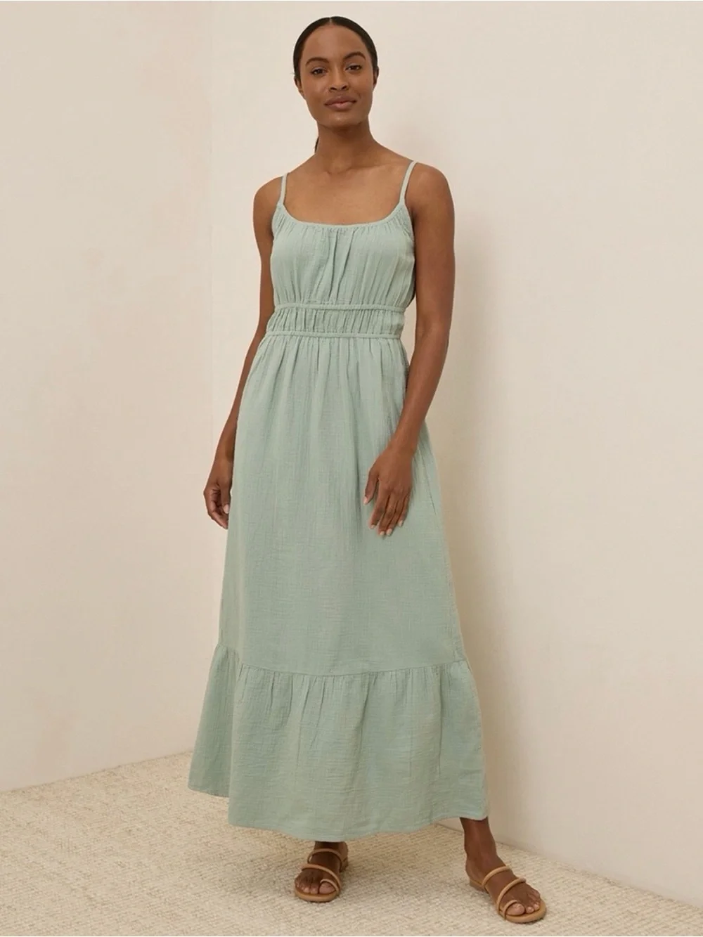 Pact Coastal Double Gauze Cami Maxi Dress Blue Green Size Medium - Picture 1 of 14